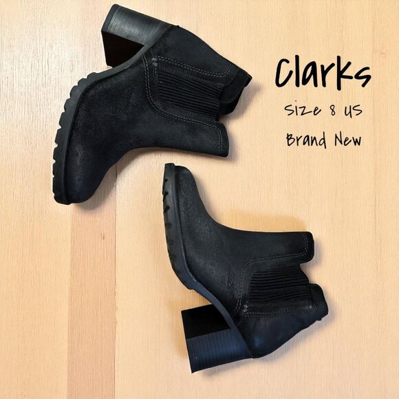 Clarks Leda Up Women's Black Suede Heeled Ankle Boots Size 8 - New - Picture 1 of 5